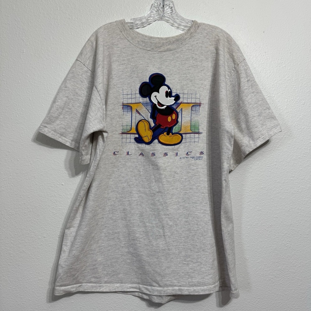 Disney Genius Gray Embroidered Single Stitch Mickey Mouse T Shirt Mens Size L